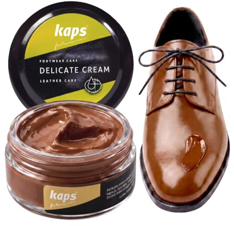 Kaps Leather Shoe Cream - Shoe Care Polish and Colour Conditioner | Refreshes Appearance | For Boots, Handbags, Furniture | Intensive Leather Care and Nourishing | 70 + Shades 50ml