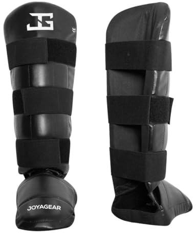 JOYA Schienbeinschoner Kickboxen - PU DE Luxe - Schwarz Größe XL - Hergestellt aus hochwertigem Kunstleder - Kampfsport Sparring Schienbeinschutz - Schienbeinschützer - Muay Thai - Joya Fight Gear