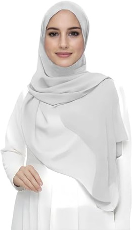 Lina & Lily Damen Muslim Premium Chiffon Hijab Kopftuch Schal aus Leicht Stoff (Silber)