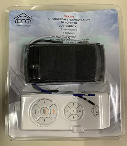 Kit Telecomando Universale Per Ventilatori A Soffitto Con Ricevitore Trasmettitore Viti Di Fissaggio Telecomando Con 3 Velocità Low High Med Luce Timer 1 - 2 - 4 Ore DCG VEKT10