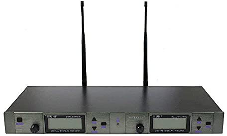 Vetrineinrete® Kit radiomicrofoni professionale UHF con microfoni lcd wireless senza fili e ricevitore 2 canali con display digitale KIT-MIC01 N26
