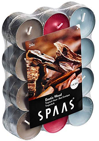 Spaas 24 Scented Tealights Assorted Colours, 4.5 Hours, Exotic Wood