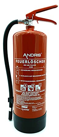 ANDRIS® Feuerlöscher 6kg ABC Pulver mit Manometer EN3 inkl. Wandhalterung + Prüfnachweis mit Jahresmarke