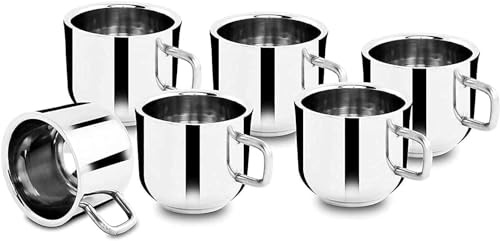 IndiaBigShop Coffee Cup Espresso Cup Mug Double Wall Stainless Steel Tea Cups, Reusable & Dishwasher Safe Set of 6