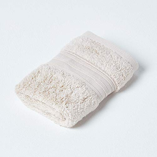HOMESCAPES Luxury Stone Beige Soft 100% Supima Cotton Face Cloth Zero Twist Super Absorbent & Fluffy 550 GSM Thick Plain Light Brown Flannel Wash Cloth