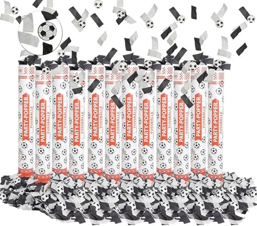 Party Factory 12 Party Popper, 40 cm, Fußball Konfetti bis 8 m Effekthöhe, Fanartikel für WM oder EM, Fußballspiele, Länderspiele