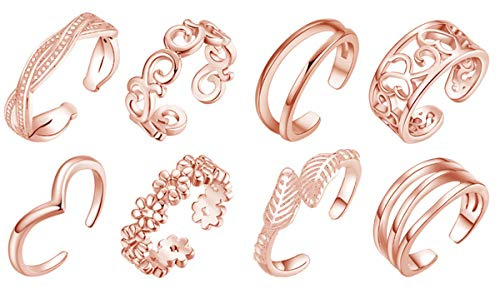 YAZILIND Sexy Fuß Zehenring Einfache Öffnung Verstellbare Fußringe Set Schmuck-8 Stück (Roségold Gold)