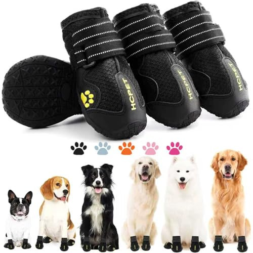Hcpet Pfotenschutz Hundestiefel, Hundeschuhe Hundeschuhe mit reflektierenden Riemen, Welpenschuhe für kleine mittelgroße Hunde im Freien, Pfotenschutz, 4 Stück
