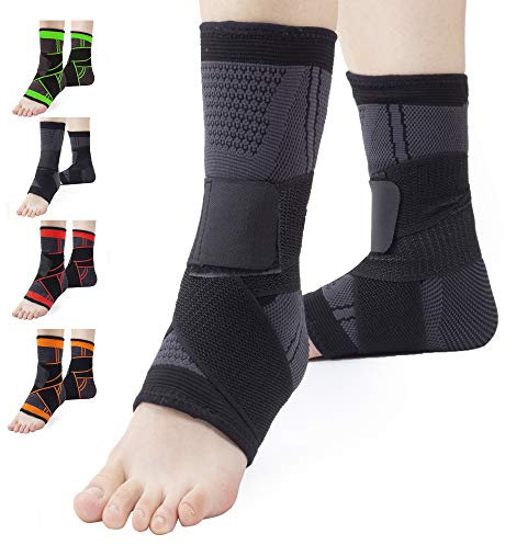 Ankle Brace Set of 2 Compression Support Adjustable Sleeve for Injury Recovery, Joint Pain and More, Arch Brace Support & Foot Stabilizer, Ankle Wrap Protect Against Ankle Sprains or Swelling