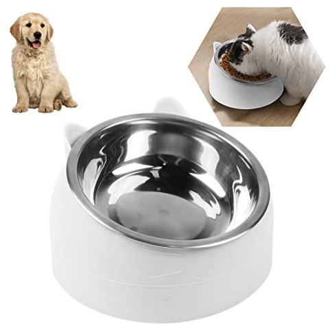 Gamelles pour chat - Gamelles pour chat - Gamelles surélevées - Plateforme inclinée à 15° - Pour nourriture et eau - Gamelle amovible en acier inoxydable - 200 ml - Blanc