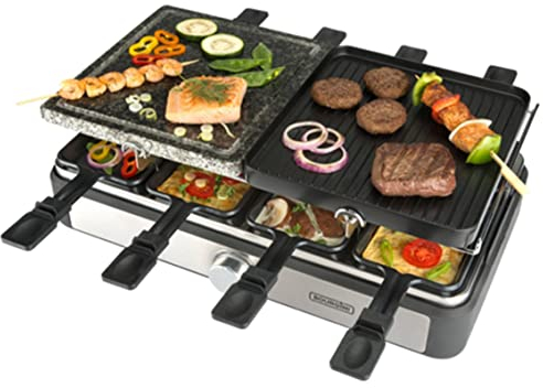 Bourgini - Gourmette Raclette Grill Plus para 8 Personas 1300W incluye piedra