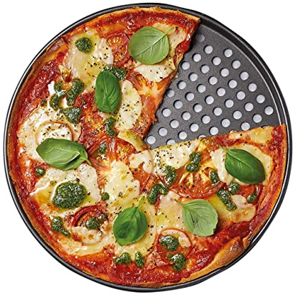 Round Pizza Baking Tray, Non-Stick Large 28cm/11inch Carbon Steel Pizza Tray Bakeware Plate Round Oven Tray Perforated Holes Air Flow Heat Resistant,Non-Toxic,Dishwasher Safe