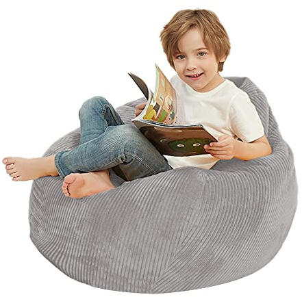 Langla-Shades Cord-Sitzsack-Stuhlbezug, waschbar, weicher Sitzsackbezug (ohne Füllung) für Kinder, Jugendliche, Jungen und Mädchen (M, 80 cm x 90 cm, Grau)