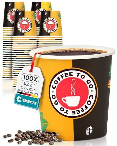 Commerline 100 Stycken 100 ml (4 oz) Kaffemugg för Take Away i Kartong | Engångsmuggar i Papper för Kaffe och Te | Stabil Pappersmugg för Engångsbruk | Kaffe-/Temugg