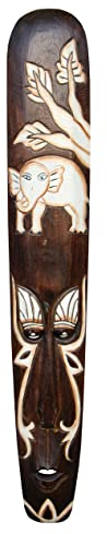 Wogeka - 100 cm Elefant Wand-Maske - im Ethno Style Afrika aus Holz als Geschenk-Idee zu Weihnachten Geburtstag Dekoration - Handarbeit Schnitzerei von Bali Maske45.100 (Maske45.100a)