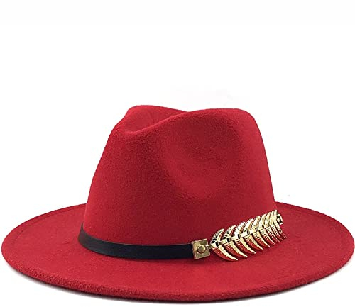 JOELEW Cowboy Hut Damen Filz Fedora Hüte Breite Krempe Hüte Gentleman Elegante Dame Hochzeit Caps Für Männer Vintage Panama Sombrero,Rot,56-58Cm
