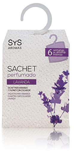 Sachet Perfumado Aroma Lavanda con Colgador 12g SYS Aromas. Sobres Perfumados. Bolsitas con Olor Duradero. Saquito con Fragancia para Armarios, Cajones, Ropa, Zapatero y Maletas.