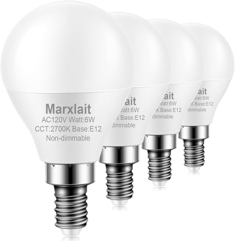 Marxlait 4 Pack E12 Ceiling Fan Light Bulbs, 60W Equivalent, Warm White 2700K, Small Base LED Candelabra Light Bulb, Bright A15 LED Bulb, 120V, Non-dimmable