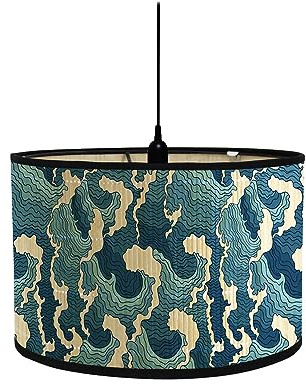 FANSU Lampenschirm fuir Tischlampe, Japanischer Stil Lampenschirm Hängelampe Lampenabdeckung für Stehlampe Tischlampe Deckenleuchte Wohnzimmer Moderner Deko (blaue Wellen)