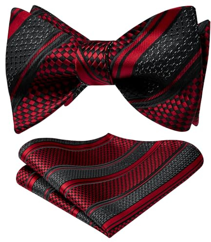HISDERN Red Bow Ties for Men Black Stripe Self-Tied Bow Tie Handkerchief Classic Formal Mens Bowties and Pocket Square Set