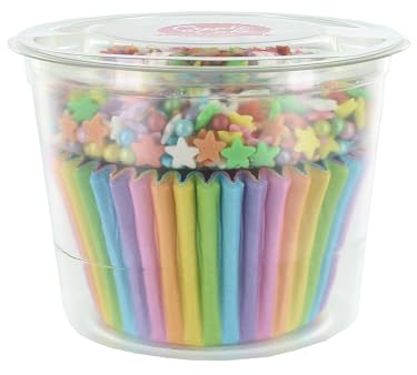 Create A Cake Rainbow Cupcake Sprinkle Kit, Multi-Coloured Baking Cases & Sprinkle Pod, 25 Cases And 30g Sprinkles, Edible Decoration Set With Sugar Stars And Balls