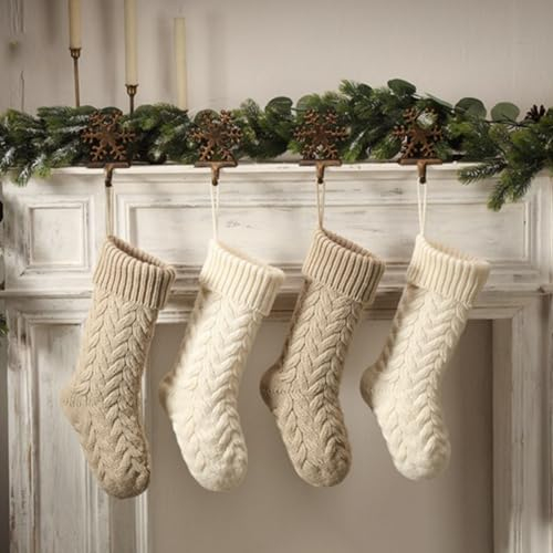 Hixingo Weihnachtsstrumpf Personalisiert 4er, 46cm Große Klassische Gestrickt Einfarbig Passend Nikolausstrumpf, Weihnachtssocken zum Aufhängen und Befüllen Kamin Weihnachtsbaum Deko (Kamelbeige)