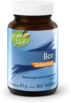 KOPP Vital® Bor Tabletten, 365 Tabletten, 91 g | Nahrungsergänzungsmittel, Premium-Inhaltsstoff in Pharmaqualität, Natriumtetraborat, Akazienfaser