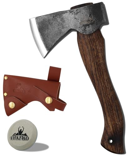 Camping Axe and Hatchet -11 Forged Carving Axe with Leather Sheath, Bushcraft Hatchet Small Axe Survival Hatchets for Woodworking