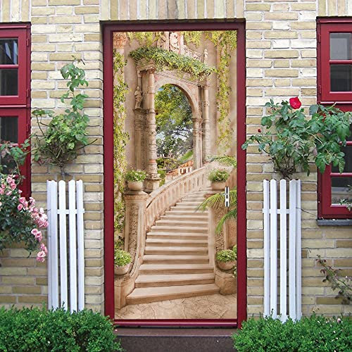 tapeten selbstklebende 95x215cm(37.4 inches * 84.64 inches) Treppe gebäude Türtapete Selbstklebend Türfolie Poster Tapete Türaufkleber XXL Aufkleber Folie| Türposter Türklebefolie
