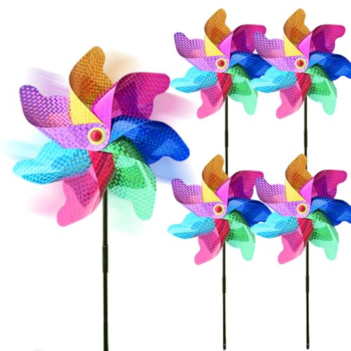 Reflective Bird Scarer Windmill,Sparkly Rainbow Pinwheel,pigeon bird scarers for gardens,Bird Deterrent Scarer,Garden Decorations Windmill Outdoor Pinwheel (5)