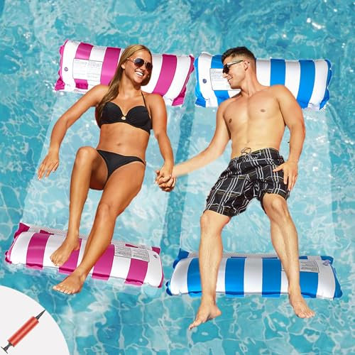 2 Pack Pool Inflatables Water Hammock for Adults, 4-in-1 Inflatable Pool Floats Hammock, Swimming Float Hammock, Portable Inflatable Float Pool Chair