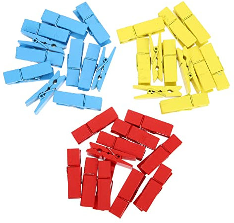 ABOOFAN Lot de 30 Mini Pinces à Linge Colorées en Bois, 3 Couleurs Vives, Petites Pinces Artisanales Multifonctions, Décorations Photos Et Loisirs Créatifs, Adapté Maison Classe