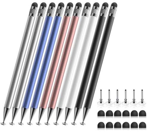 Bopomofo Penna per tablet (10 pezzi), penna touch screen 2 in 1, compatibile con cellulare, iPad, Android, penna per tutti i touch screen (argento/blu/oro rosa/bianco/nero)