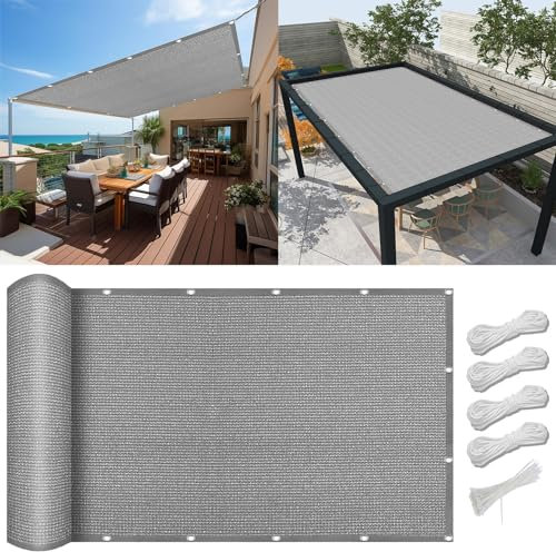 Balkonbespannung Reißfest 3 x 4 m, 98% Uv-Schutz,Atmungsaktiv,Isolierung, Markisenschutzhüllen Sonnensegel Leinwand, Schutztuch Sonnensegel, für Balkon Garten, Hellgrau