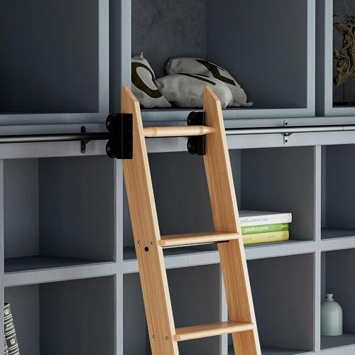 3,3ft-26,2ft Schiebeleiter-Hardware-Rollschienensatz für Holzleiter (Keine Leiter), Rundrohr-Mobilleiterschiene, kompletter Satz Hardwareschienen, Bremsen-Unterräder, Schwarze Ober