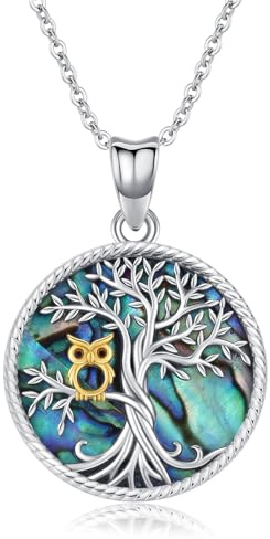 Odinstone Colgantes Arbol de la vida Mujer Plata de ley 925 Collares Arbol de la vida Búho Concha de abulón Familia Joyería Regalos