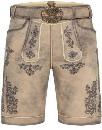 Krüger Herren Trachten Lederhose kurz, Modell: Lederhose Rob mit Gürtel, Knielang, Art.-Nr. 961768-0-0023, 46,