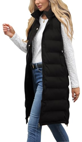 Ciguo Chaleco Acolchado Mujer sin Mangas Largo Outwear Elegante Abrigos con Capucha