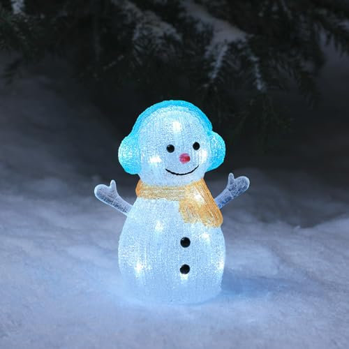 Lights4fun Outdoor Christmas Figure Light Up LED Acrylic Snowman Plug In with Timer 22cm