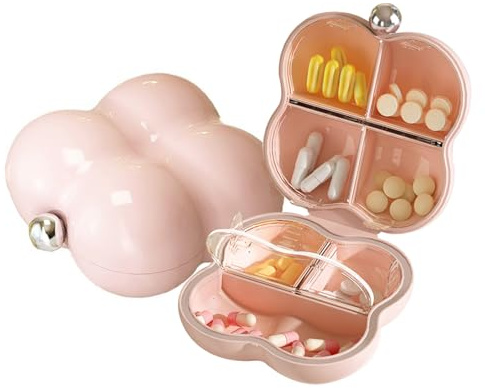 Koomuao Tablettenbox 7 Tage,Pillendose Klein für Unterwegs,Tragbarer Pillenbox 7 Fächer,Täglicher Pillen Organizer,Kompakter Medikamentenbox für Vitamine, Nahrungsergänzungsmittel (Rosa)