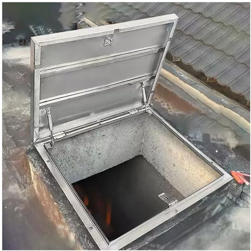 Schachtabdeckung Regensicher Dachzugangsklappe Mit Gummidichtungsstreifen & Schnappverschluss, Silber Dachbodentreppen-Ausgangstür, 304 Edelstahl Keller-Deckel Schachtabdeckung, Anpassbare Größen(LXW-