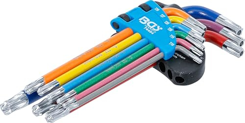 BGS 74464 | Juego de llaves allen | multicolor | perfil en T (para Torx) con perforación y cabeza de bola T10 - T50 | 9 piezas