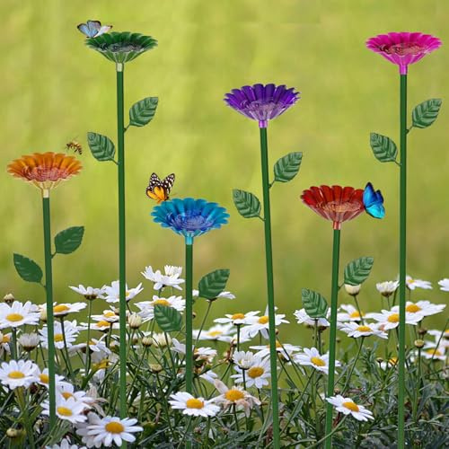 Retyion 6 Pack Bee Watering Station, Bee Bath for Garden Outdoor Yard Decor | Metal Bee Water Feeder with Flower Design, Colorful Butterfly Bee Bath Bowl for Garden