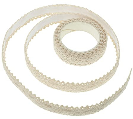 IWOWHERO Cintas de Encaje Decorativas para Manualidades, 2 Piezas Color Natural Claro, Adhesivas y Ligeras para Álbumes de Recortes, Diarios y Bricolaje, Uso en Papelería y Embalaje