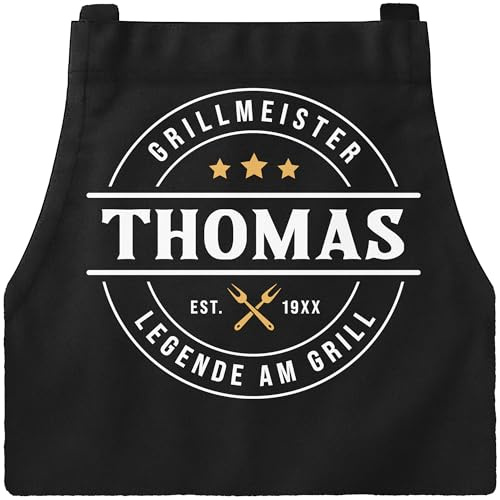 MoonWorks® Grillschürze für Männer mit Name und Spruch personalisiert Meister des Grills Grillgeschenk Herren Schürze Baumwolle