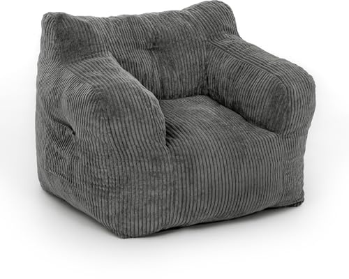 Pamapic bönsäck, en bönsäcksstol med fyllning ingår, sittsäck vuxen med bärbart handtag, modern ergonomisk bekväm soffa, vardagsrum, sovrum, spelrumsmöbler, grå