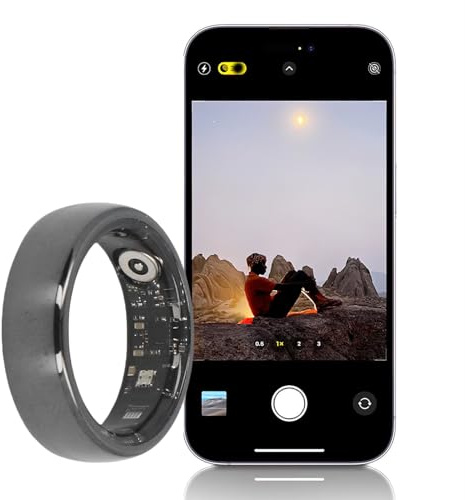Smarta Ringar för Män och Kvinnor, Keramiska Hälsoringar med Ringskydd och Laddningskabel, Fitness Tracker Ring Kompatibel med Androids (ID 18,9mm / 0,74in)