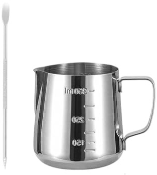 Rolin Roly 350ml/11.84oz Milch Pitcher rostfreiem Edelstahl Milchkännchen perfekt mit Waage und Latte Art Nadel für Art Aufschäumkännchen Frothing Cup (350ML)