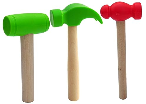 JUMPLAWN 3stücke Spielzeug Hammer Für Junge Mädchen Holzgriff Mit Glatter Oberfläche Lernspielzeug Für Griffstärke Und Hand-Augen-koordination Geeignet Als Geburtstagsgeschenk