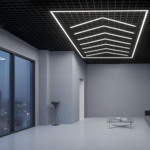 ONSSI Lámpara LED Techo de Panal,Regleta Led Hexagonal (7 Flechas 384W),Luces de Tubo Modelado LED Para Taller,Garaje,Gimnasio,Sótano (Blanco Frío,6000k)